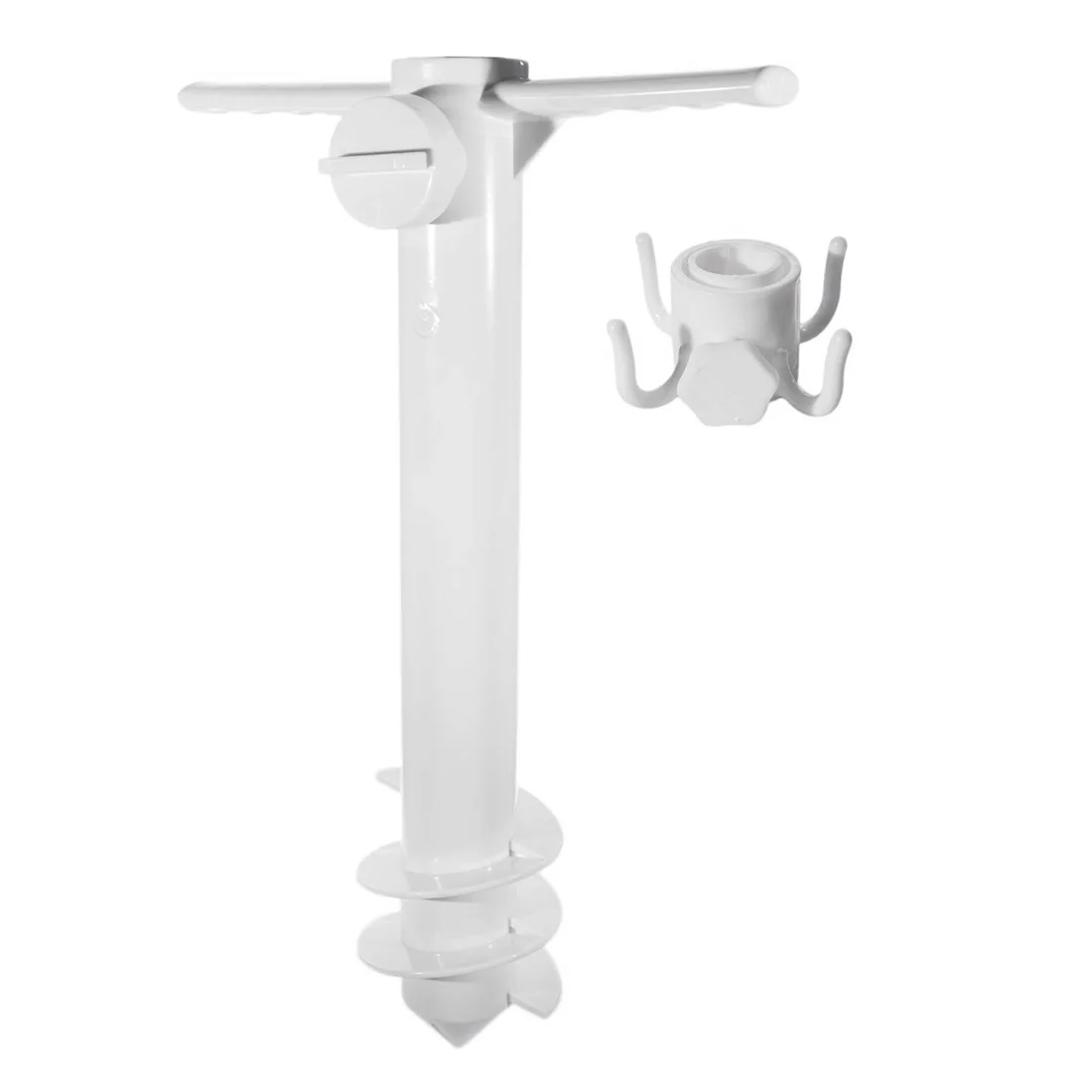 

Beach Umbrella Anchor Sand Grabber Heavy Duty Screw Auger | One Size Fits All | Comes with Umbrella Hook, White