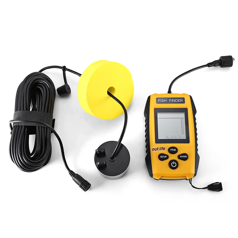 Outlife 0.7-100 M صياد السمك 200 KHz سونار صدى أسلم إنذار الصيد محول Outlife 0.7-100 M صياد السمك 200 KHz سونار صدى أسلم إنذار الصيد محول