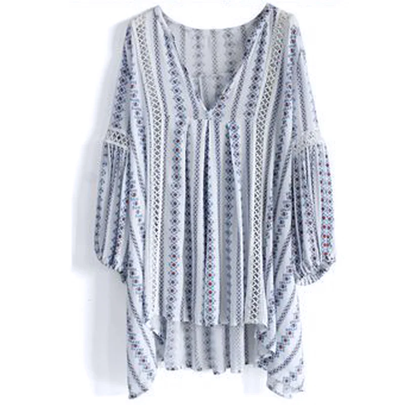 

Women Boho Hippie Casual Striped Long Balloon Sleeve Loose T-shirt Tops