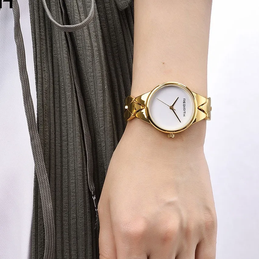 Женские часы водонепроницаемые Лидирующий бренд Rebirth женские часы Reloj mujer женские кварцевые часы из нержавеющей стали повседневные золотые часы