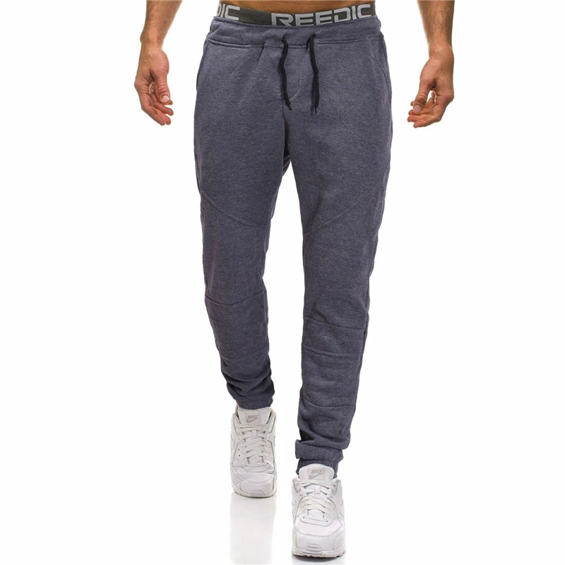 Mens Slim Фитнес Jogger Спортивная Штаны Мужской сплошной эластичной резинкой на талии Повседневное Штаны отдыха Свободные брюки; спортивные