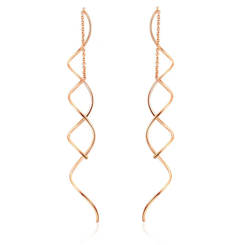 

1 Pair Top Quality Spiral Ear Line Rose Gold Color Fashion Metal Wave Long Earrings For Women Daily Party Jewelry