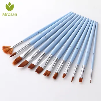 

12Pcs/Set Watercolor Gouache Paint Brushes Different Shape Round Pointed Tip Nylon Hair drawing Painting Brush Set Art Supplies