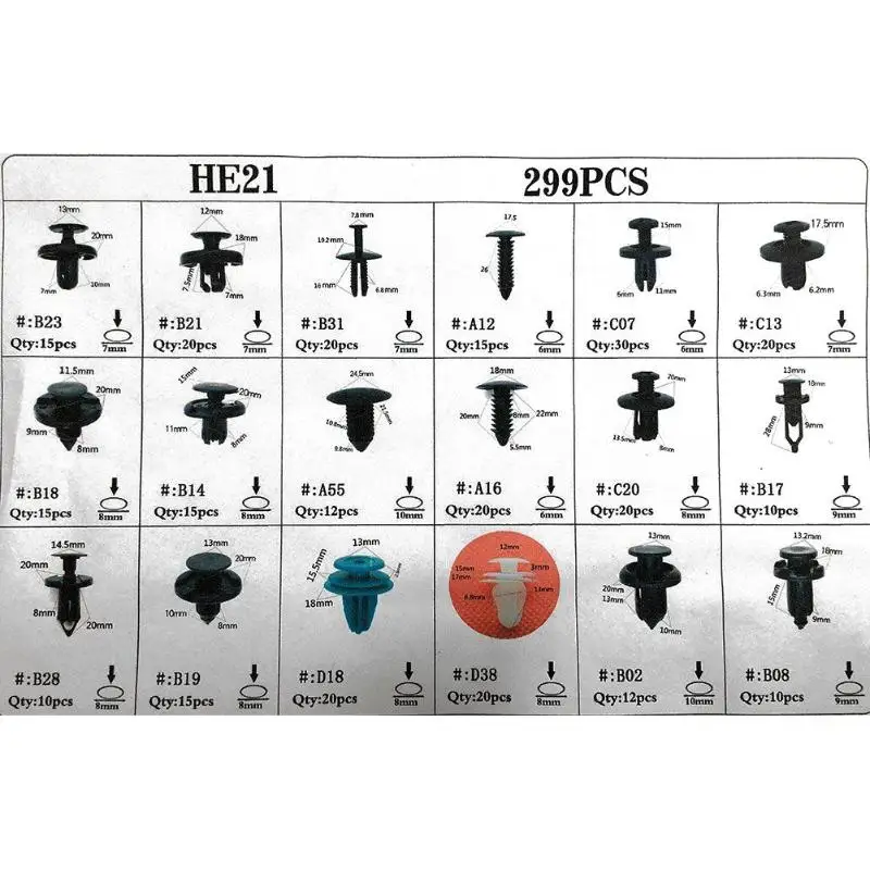 299 шт./компл. 18 Размеры авто крепежа зажимы пуш-ап заклепки отделка клип Панель средства ухода за кожей подкладке ассортимент с коробкой