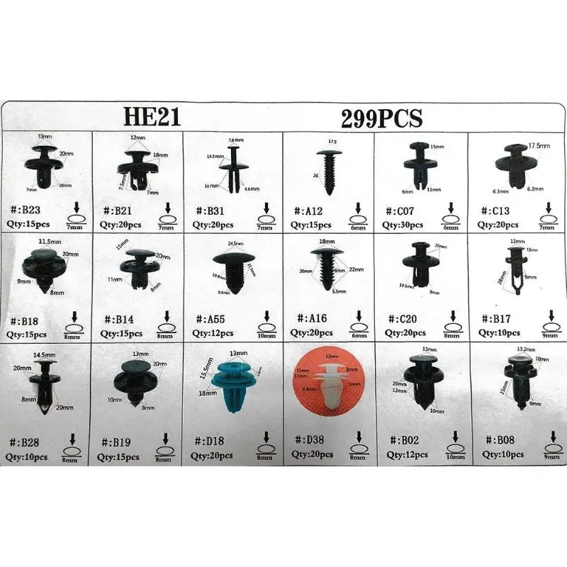  299Pcs/Set 18 Size Auto Car Fastener Clips Push Pin Rivet Trim Clip Panel Body Interior Assortment 