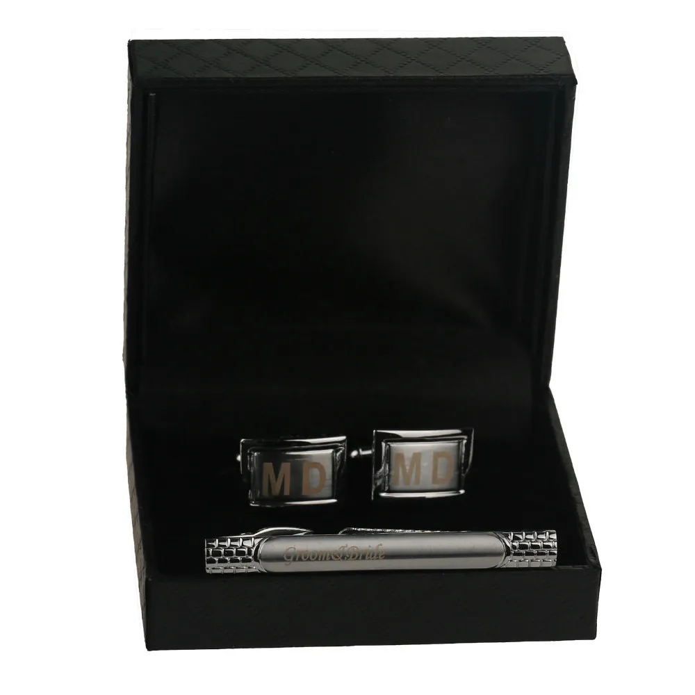 

Personalized cufflinks and Tie Clip Sets Custom Cuff links for Men Gift Cuff Buttons Wedding silver cufflinks engraved Qi Qi Wu