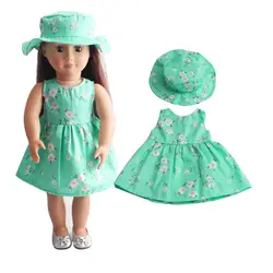 Прекрасный платье с цветочным рисунком шляпа костюм Пляжный наряд для 18 ''куклы одежда аксессуар зеленый