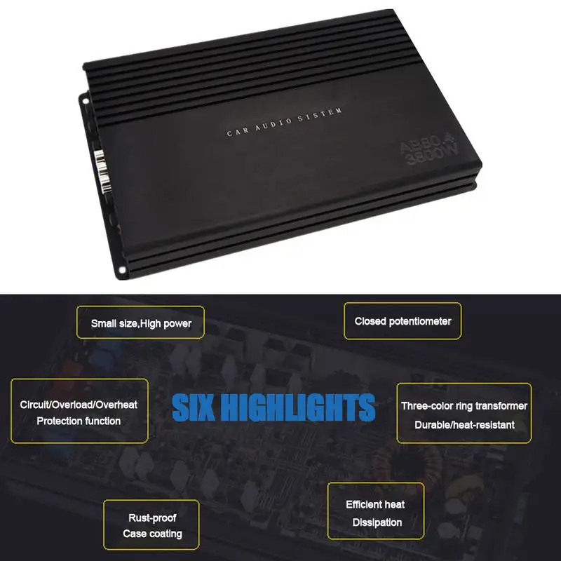 4Ohm Stable Class D Car Amplifier with Remote Subwoofer Control High Power 4 Channel Bass Car HiFi Amplifiers Subwoofer Set
