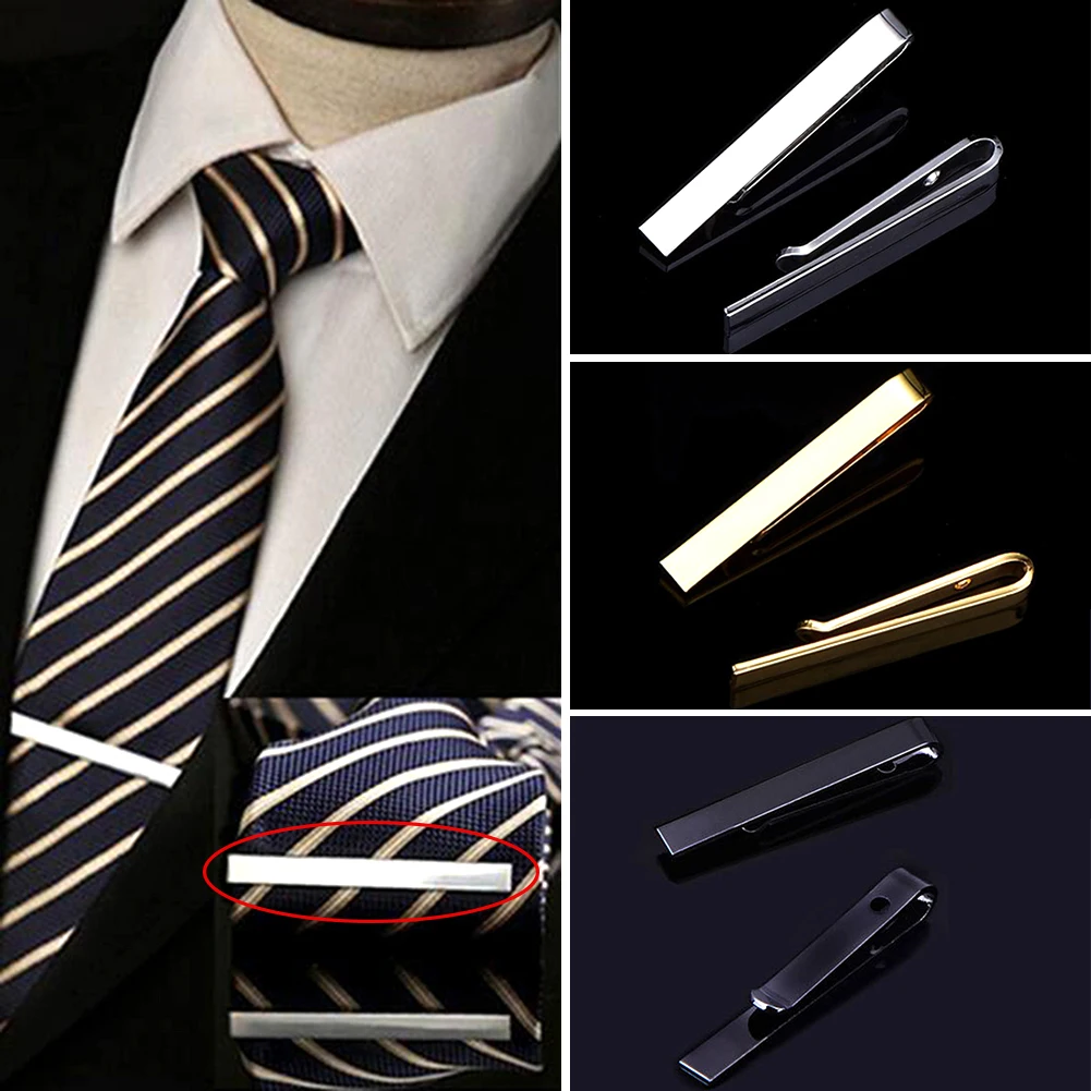 

Fashion Simple Men's Tie Clips Luxury Square Metal Tie Pins Copper Silver Gold Tone Party Wedding Collar Clips Necktie Clasps
