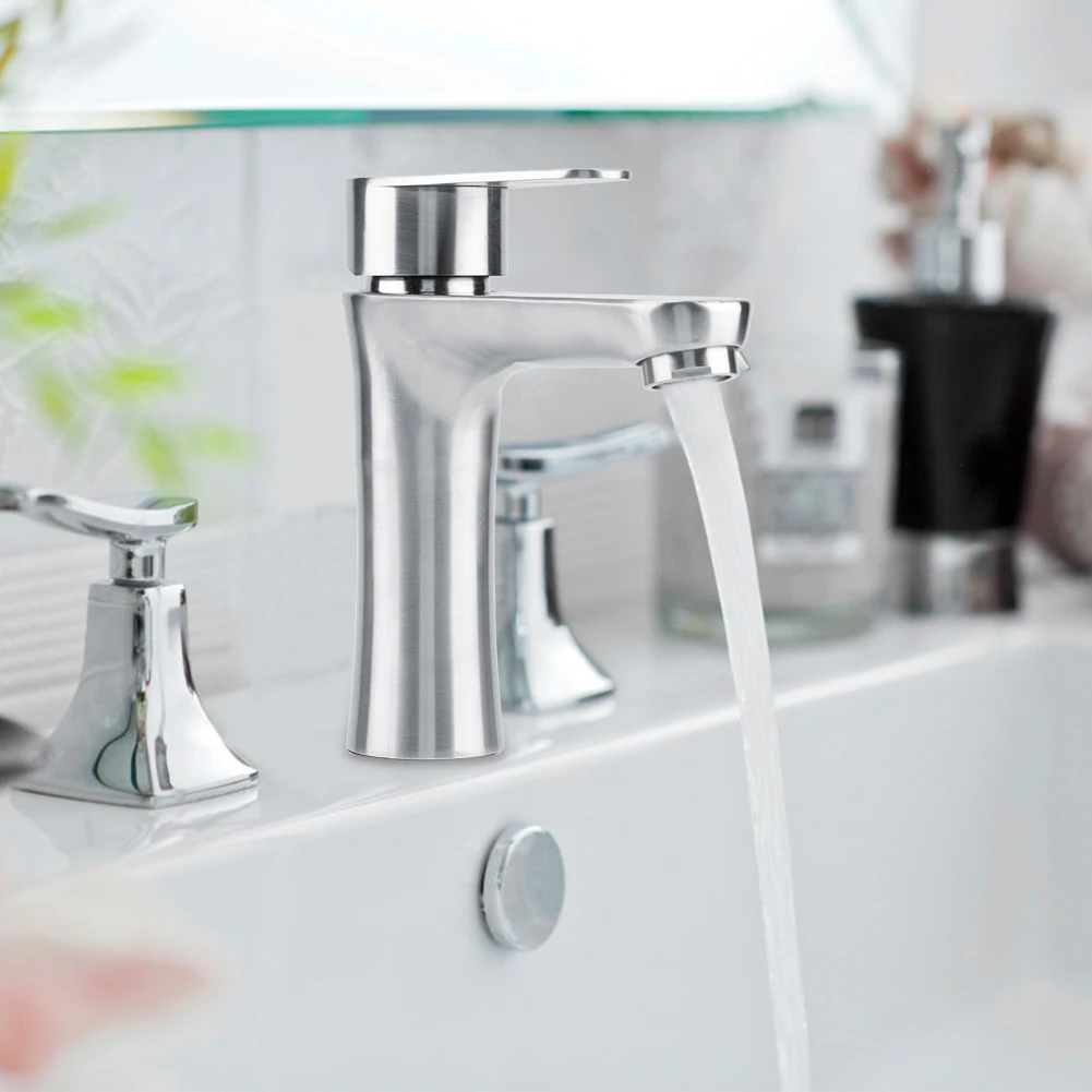 

UK Standard G1/2" Brushed Stainless Steel Bathroom Basin Sink Faucet Tap Cold and Hot Water Faucets