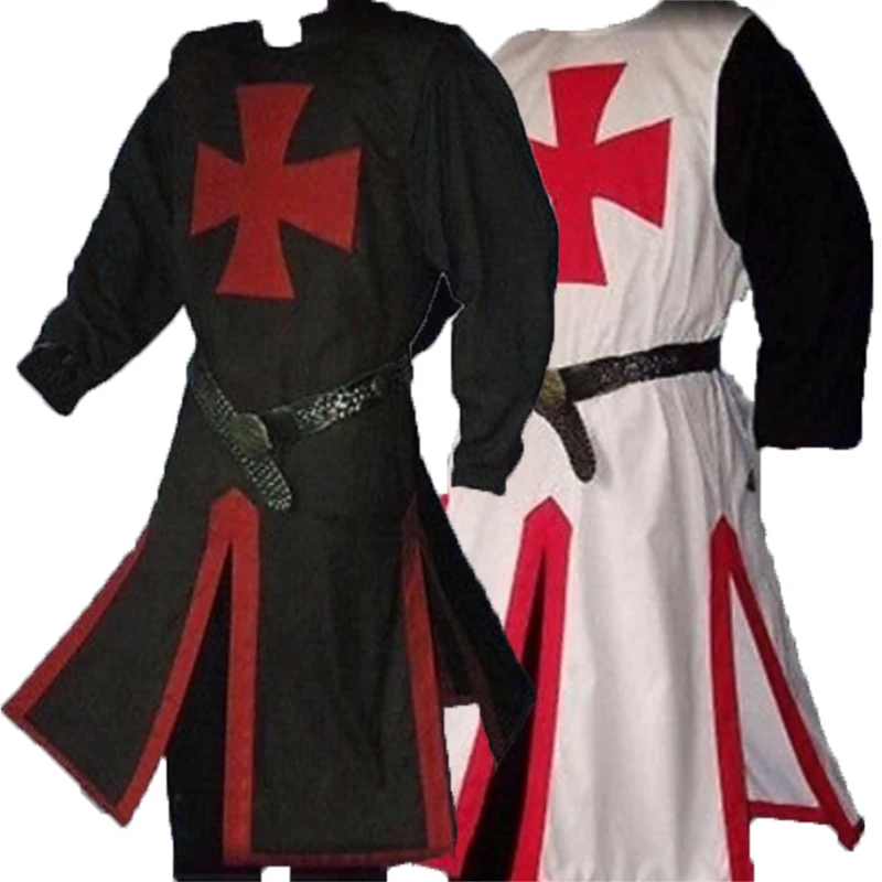 

Medieval Period Templar Knight Crusader Surcoat Reenactment Long Sleeve Male Tunic Stage Costumes Patchwork Robe Tops 3XL