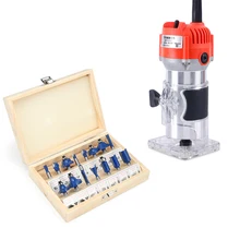 Электрический деревообрабатывающий фрезерный станок+ 15 шт 1/4 хвостовик фрезы Фрезы электроинструменты набор для резьбы по дереву долбежная Обрезка