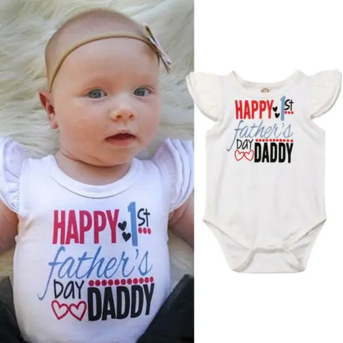 Emmababy/Happy 1st Father's Day для новорожденных, для маленьких девочек и мальчиков, боди с рукавом-бабочкой и буквенным принтом, комбинезон, одежда