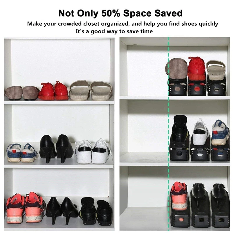 Регулируемый органайзер для обуви слот Space Saver Rack Holder (12 шт черный)|Полки и