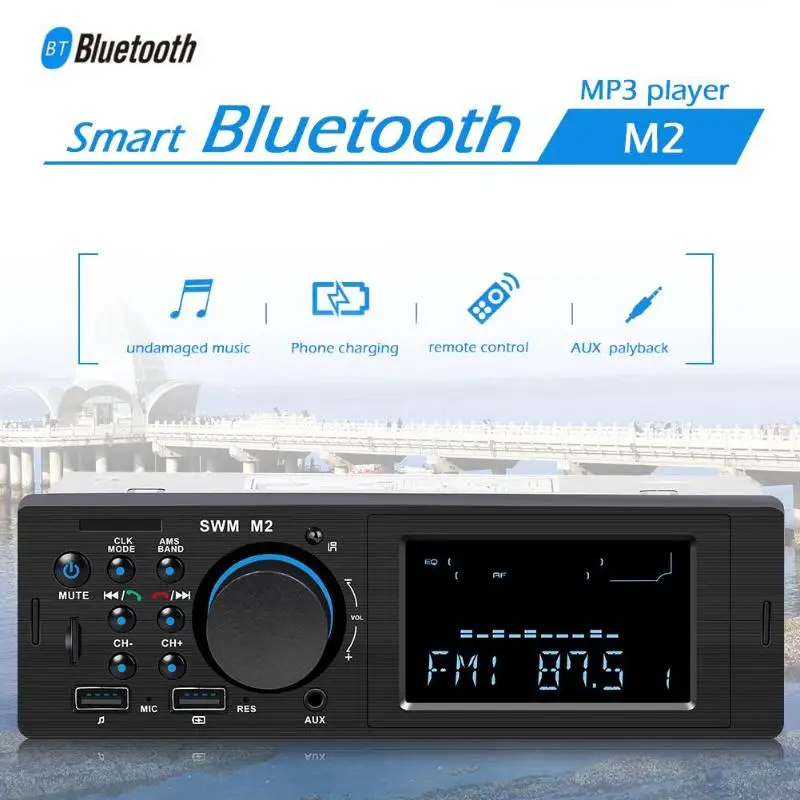 SWM M2 автомобильный стерео MP3 музыкальный плеер FM Музыкальный радио Bluetooth 4,0 TF AUX двойной usb зарядка для iOS/Android головное устройство