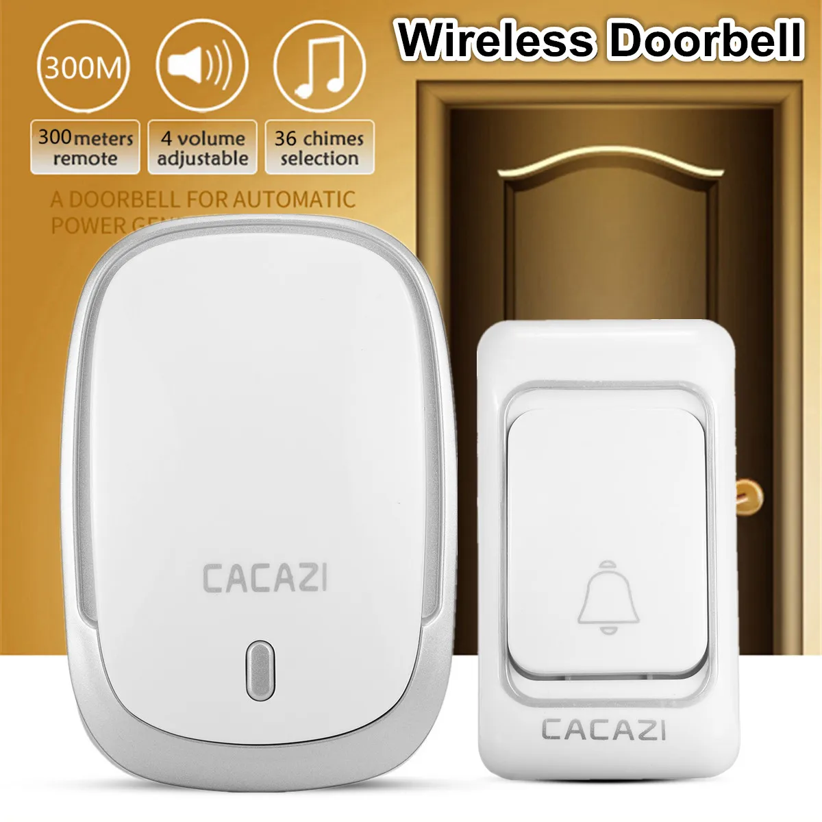 

300M Waterproof LED Intelligent Home Wireless Doorbell 36 Songs 220V EU Plug 36 Music Door Ring for Homes Security Anti-interfer