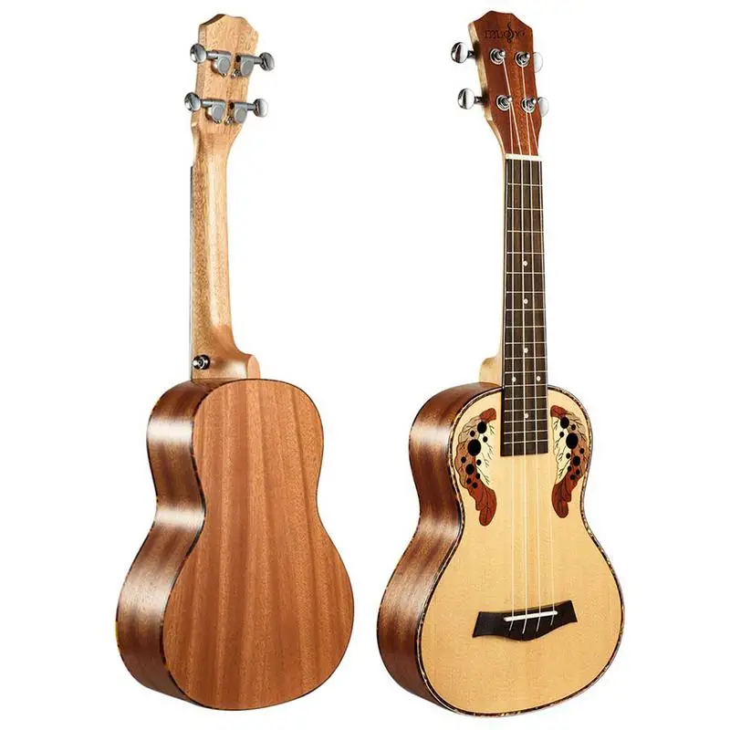 

23 Inch Ukulele 17 Frets Carved Spruce Tree Acoustic Guitar Grape Hole 4 Strings Small Ukulele for Musical Lovers Gift