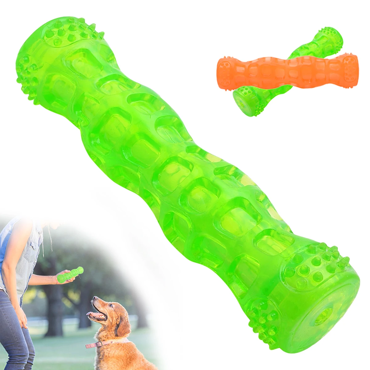 Green Pet Dog Chew Squeaky Rubber Toys Cleaning Teeth Small Pet Chew