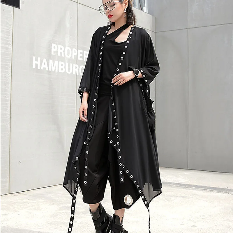 

2019 New Spring Summer V-collar Long Sleeve Black Ribbon Split Joint Irregular Big Size Shirt Women Blouse Fashion