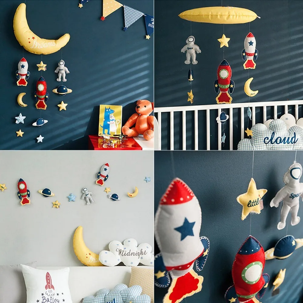 Brinquedo do Bebê Berço para Recém-nascidos Estrela Foguete Faça Você Mesmo Cama Bell Brinquedos Mãe Artesanal Girando Chocalhos Titular Caixa Musical Lua