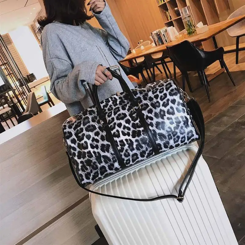 

Fashion Women Sling Shoulder Handbag Large Capacity Leopard Crossbody Travel Bags PU Leather Weekend Duffel Messenger Bag