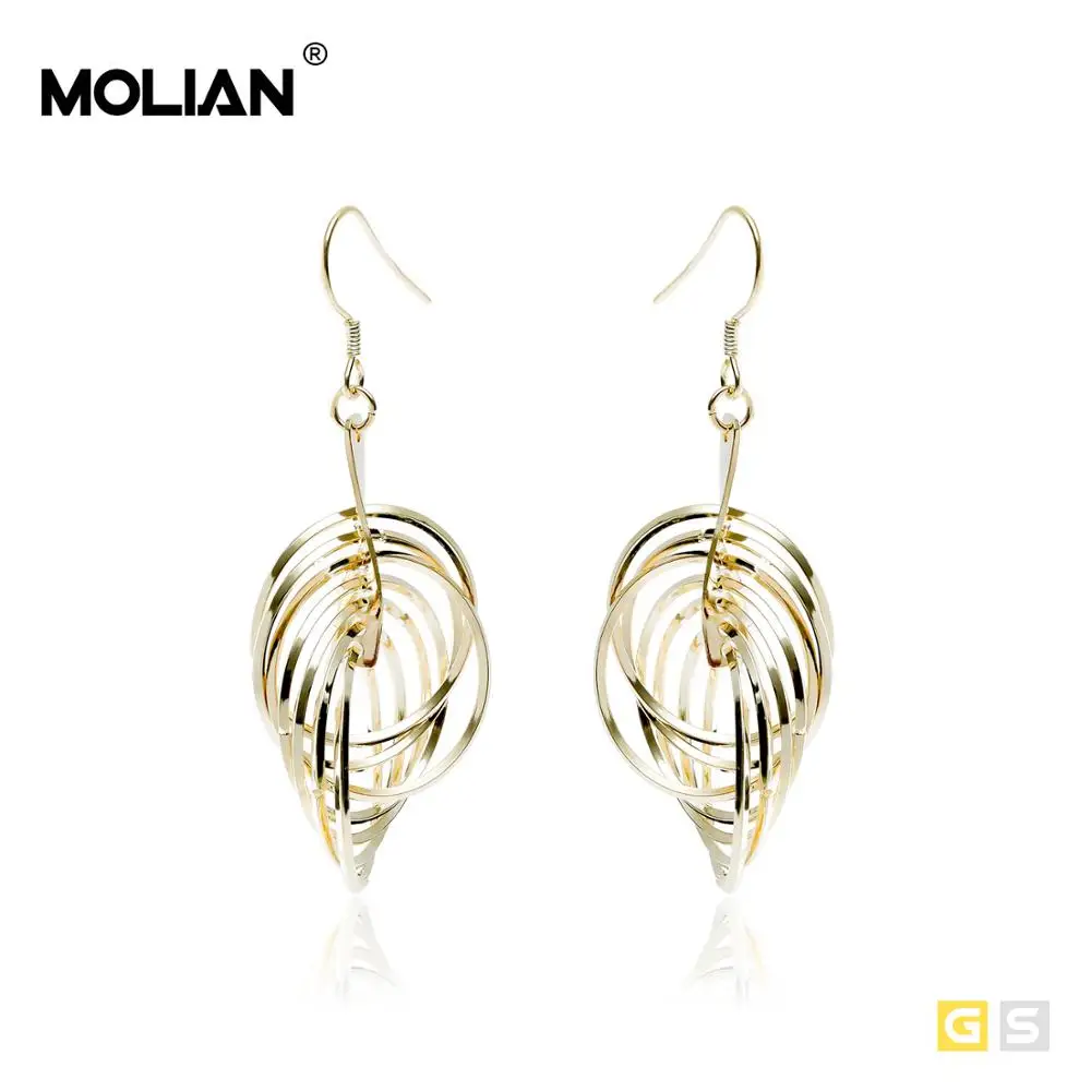 

MOLIAN Round Loop Cubic Zirconia Design style drop earrings Silver Copper Gold Punk Elegant Eardrop Vintage jewelry for women