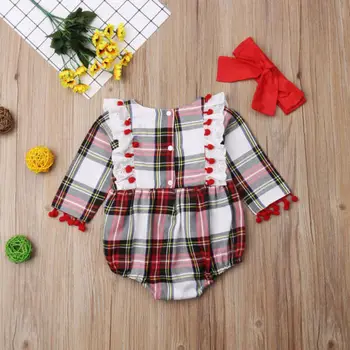 

PUDCOCO Infant Baby Girl Long Sleeve Lace Plaid Romper Jumpsuit Outfit Clothes