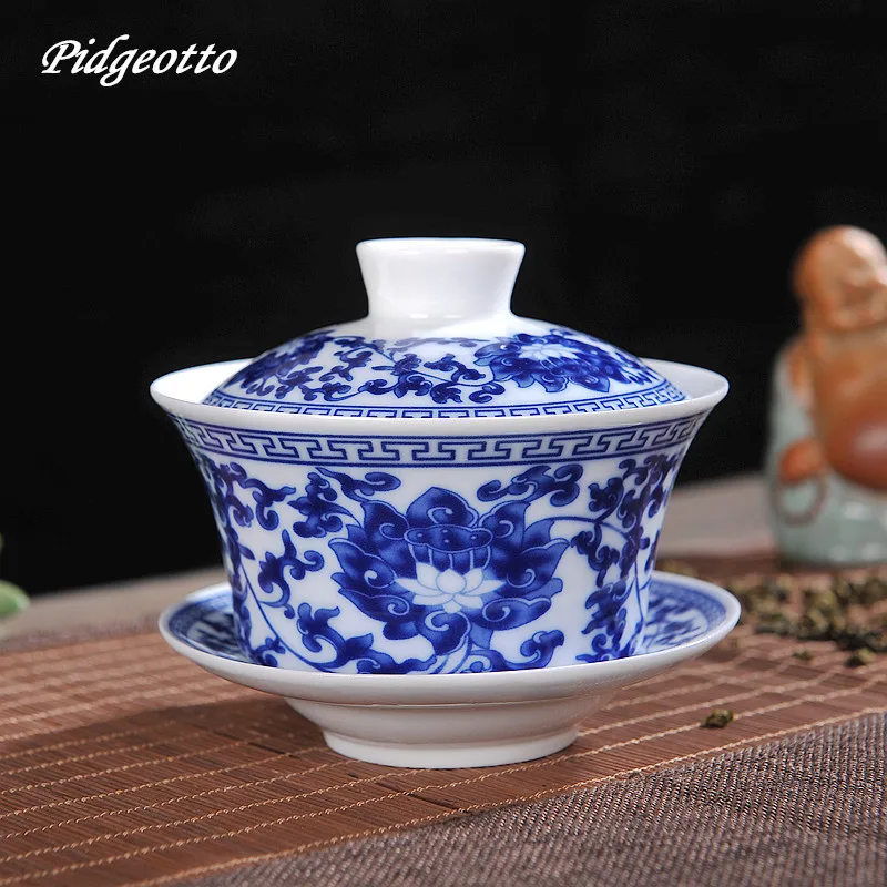 Китайский чайный набор кунг фу Gaiwan синий и белый фарфор чай Супница керамическая
