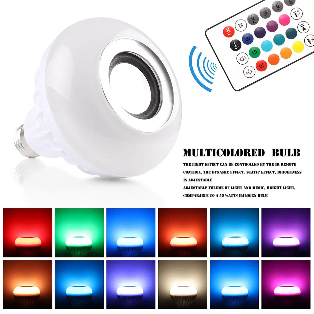 

AC100-240V Bluetooth 3.0 Music Audio RGB Speaker Light RGB 12W E27 LED Bulb Lamp For IOS Android With Remote Control