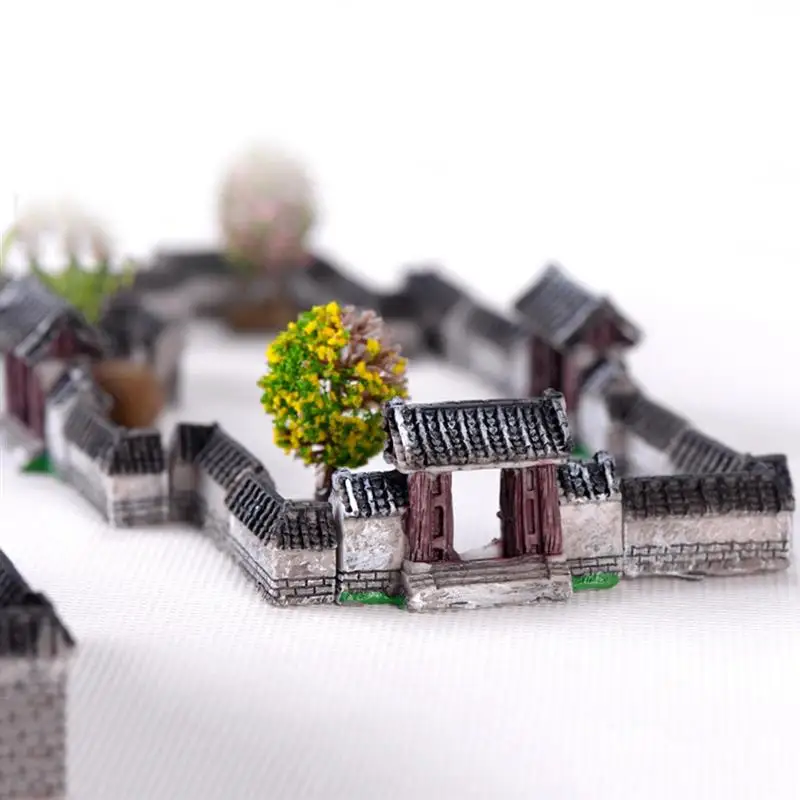 

Chinese Ancient Gate Wall Resin Miniatures Micro Landscape Ornaments Retro Figurines Mini Old City Gate Doll House DIY Craft