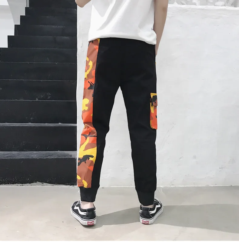 Men's Trousers 2019 Summer New Youth Popular Personality Camouflage Color Matching Trousers Overalls Youth Casual Men's Clothing