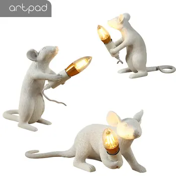 

Artpad Modern Resin Mouse Lamp Bedside Table Light for Bedroom Living Room Lighting Rat Shape Art Table Lamp Home Fixtures White