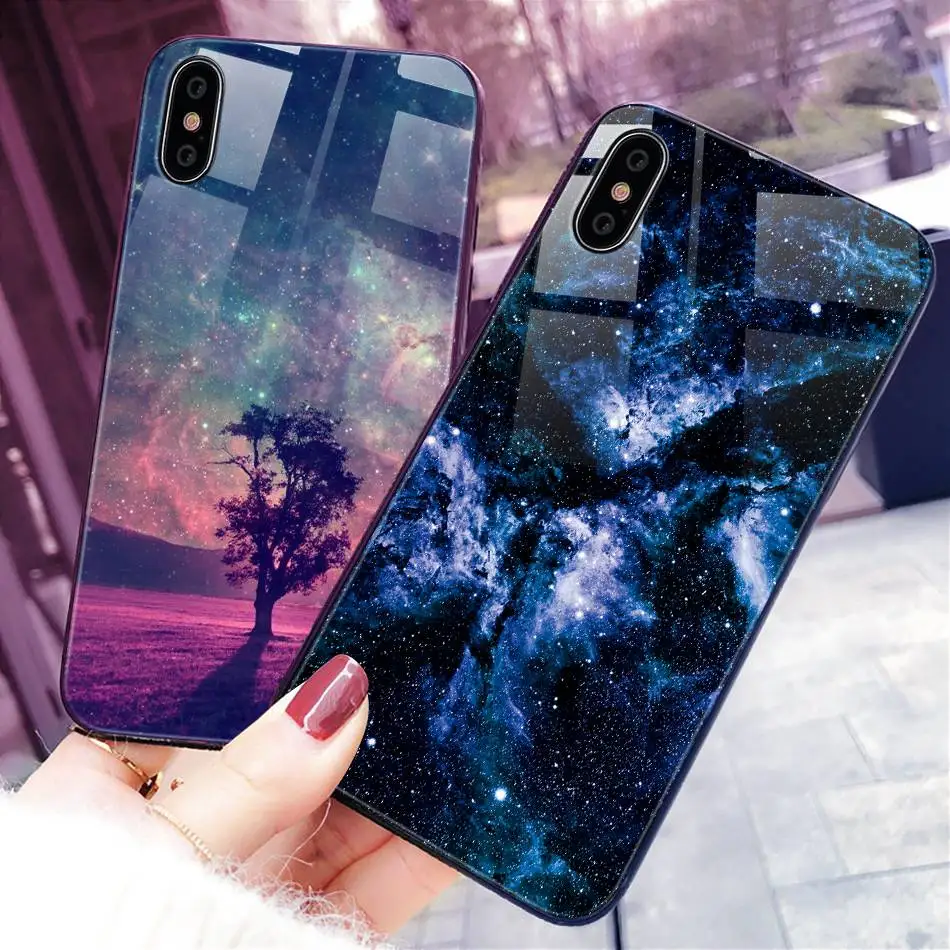 Gradient Tempered Glass Case For iPhone X 7 6 Xs Max Xr Luxury Silicone Phone Case For iPhone 7 8 Plus Case For iPhone X 7 Coque