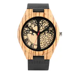 Пользовательские выгравированы хронометристом деревянные часы для Для мужчин кожаный ремешок коричневый кварцевые часы Naviforce