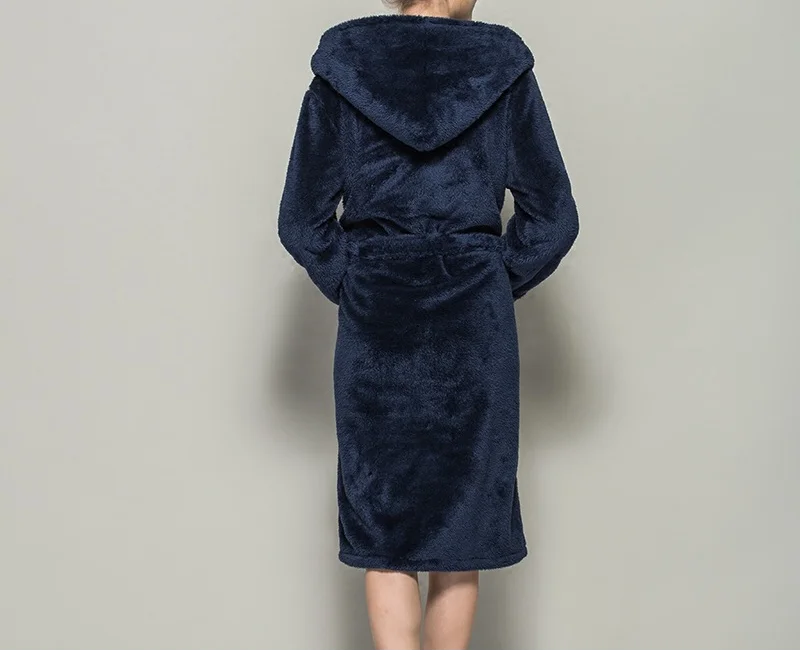 1 шт., роскошный зимний халат, мужской теплый фланелевый Халат для пары, длинное кимоно, банный халат с длинным рукавом, купальные халаты с капюшоном, ночной халат синего цвета