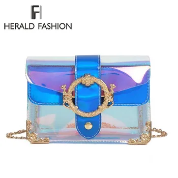 

Herald Fashion Small Women Messenger Bag Laser Chain Female Shoulder Bag Transparent Summer Beach Ladies' Crossbody Flap Bag