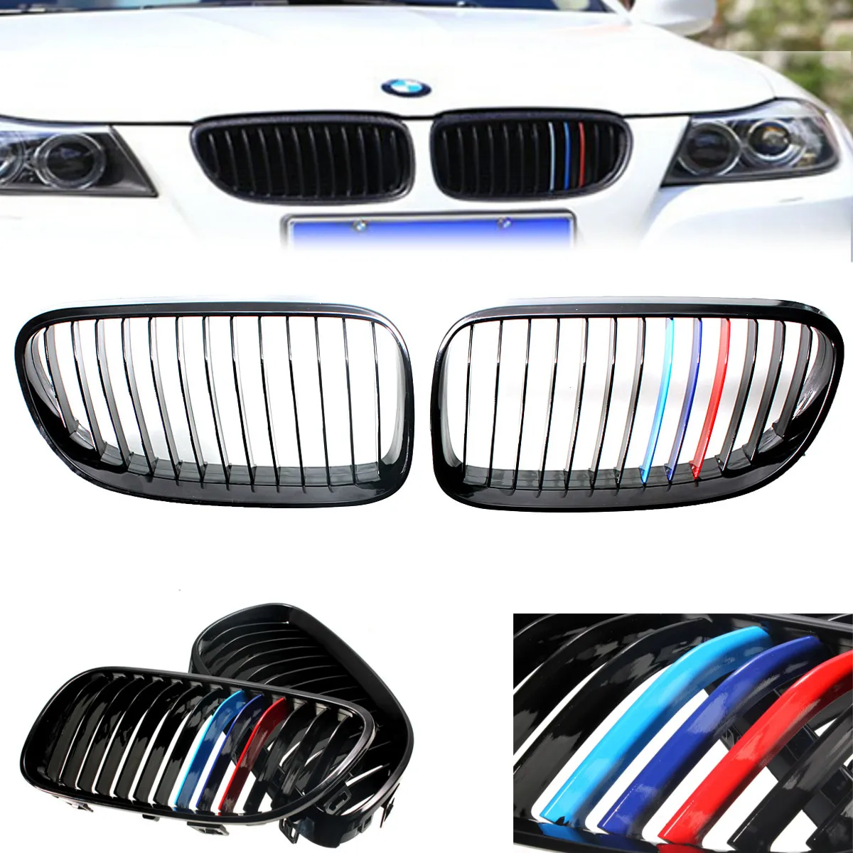 

Pair Car Front Grill Cover Trim Grille Stickers For BWM 3-Series E92 E93 2Dr 2011 2012 2013