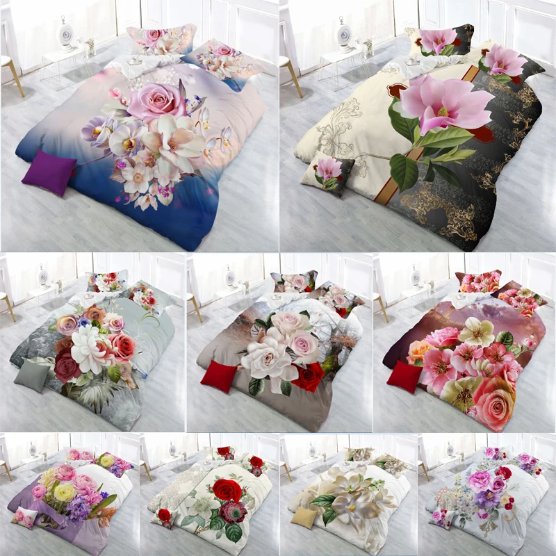 Лидер продаж 3D набор постельного белья с Три-дэ принтом; цветочный узор; Стёганое одеяло, покрывало на кровать, простынь, наволочка чехол 4 шт