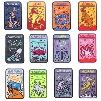 

Pulaqi Twelve Constellation Reapers Patch Embroidered Sticker Badge Iron On Decor For Jeans Clothes Virgo Garment Accessory H