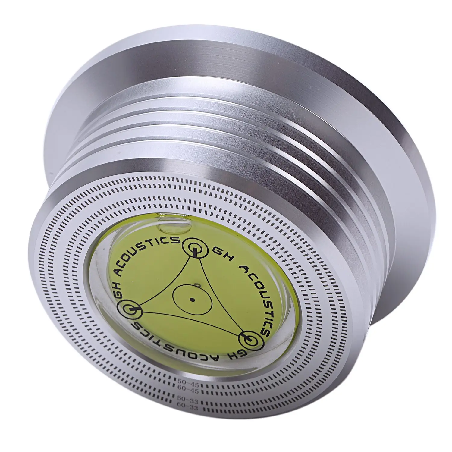 Online Universal 50 60Hz Lp disco de vinilo de grabación de Audio estabilizador de mesa giratoria abrazadera de peso de aluminio con burbuja de velocidad de prueba (Plata)