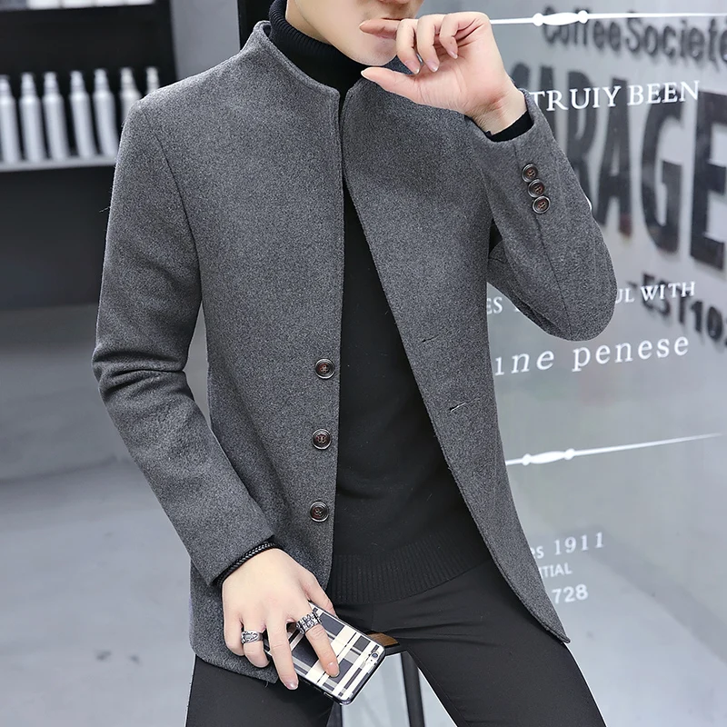 

2018 men's autumn and winter new trench coat Korean Slim in the long section coat business simple collar coat clothes tide men