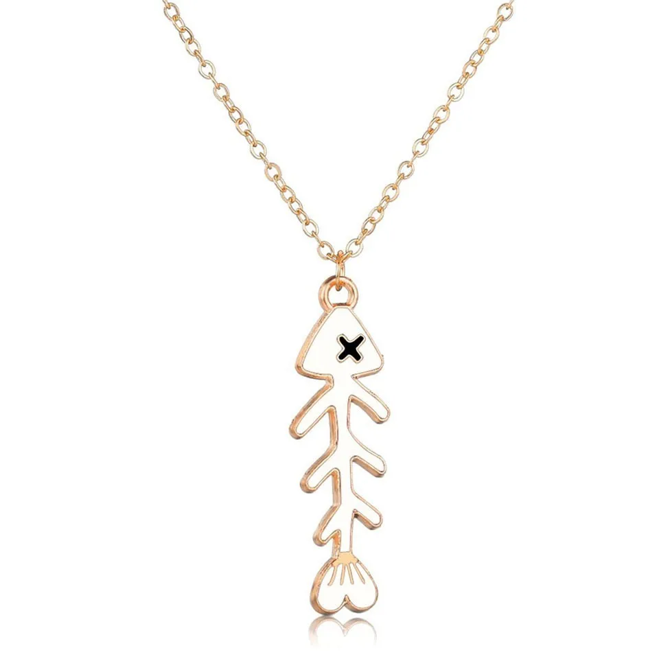 

Individuality Cute Black White Fish BoneWomen Necklace Jewelry Great Fashion Style Pendant Initial Party Necklace Gold