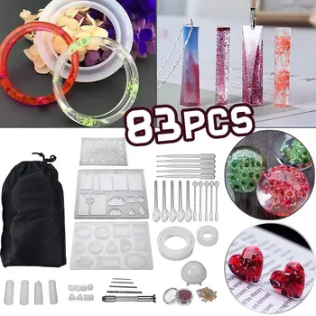 

83PCS Silicone Jewelry Casting Molds DIY Crystal Epoxy Tool Set Bracelet Pendant Mold Combination With Drill And Bag