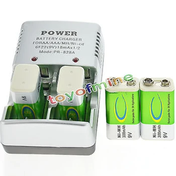 

4pcs 9v 9 Volt Rechargeable Battery 300mAh NI-MH green+ Battery Charger