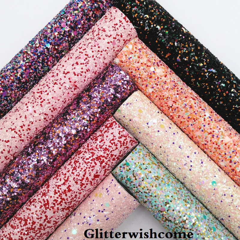 

Glitterwishcome 30X134CM Mini Roll Synthetic Leather, Chunky Glitter Leather fabric Vinyl for Bows, GM060