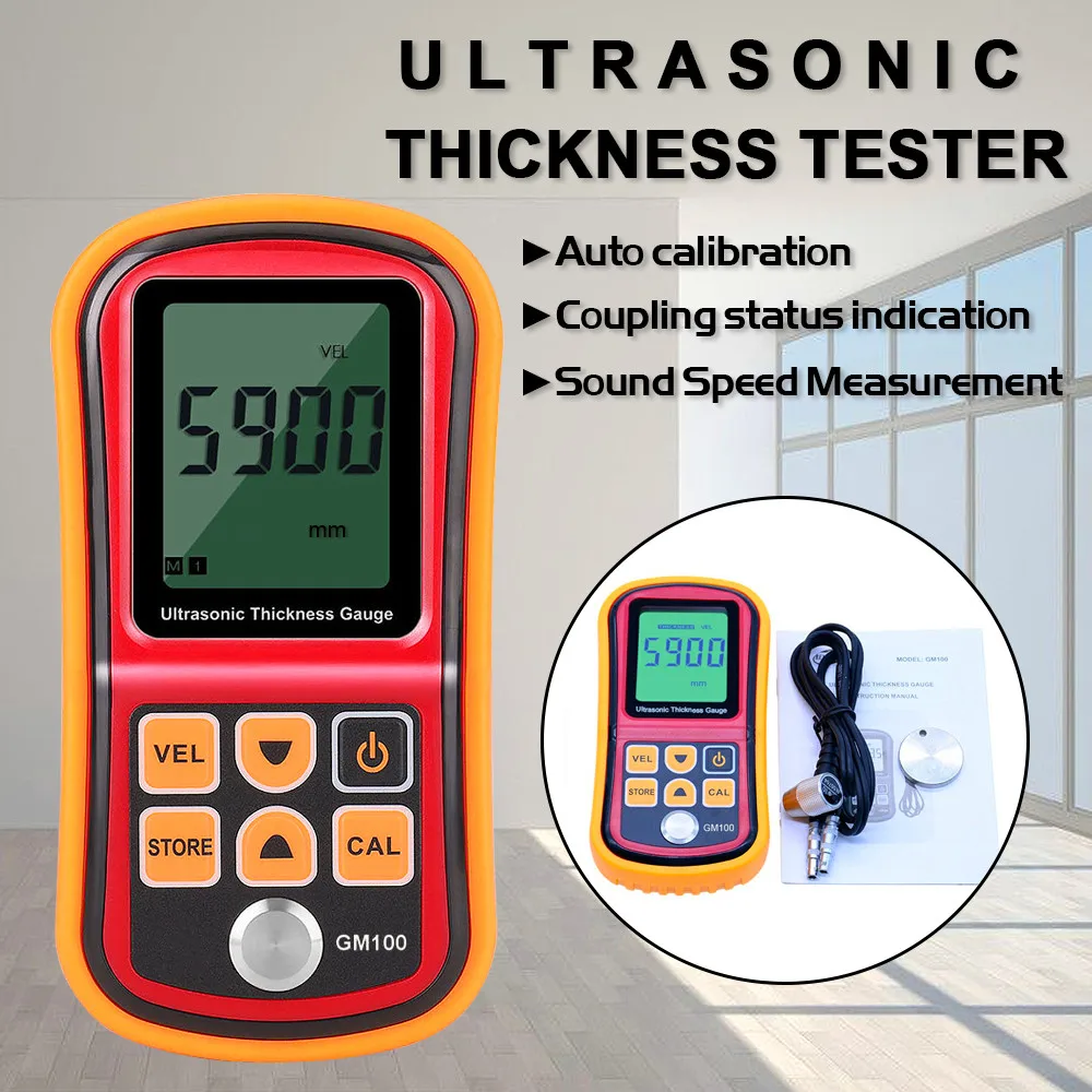 

GM100 Digital LCD Display Ultrasonic Thickness Gauge Metal Testering Measuring Instruments 1.2 to 200MM Sound Velocity Meters