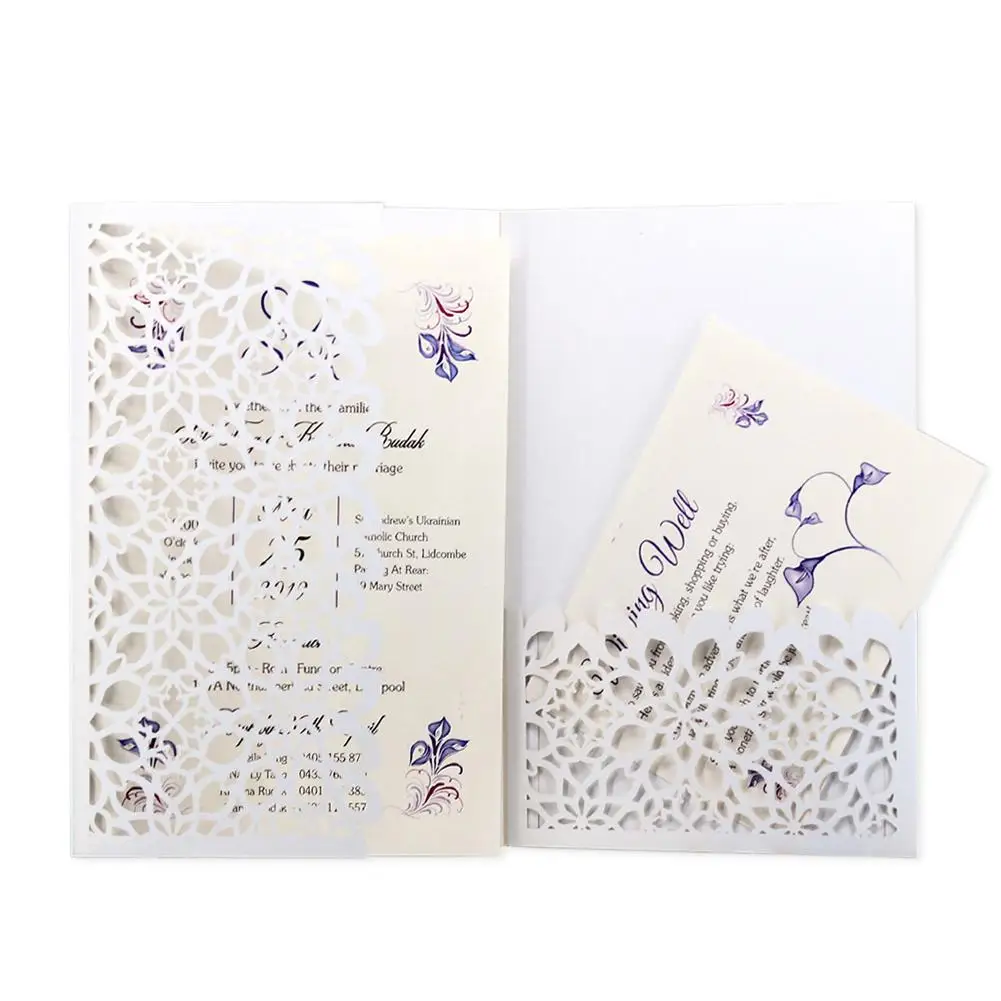  10pcs European Style Greeting Card Hollow Business Wedding Invitation Letter Pearl Paper Wedding Pa - 33007769349