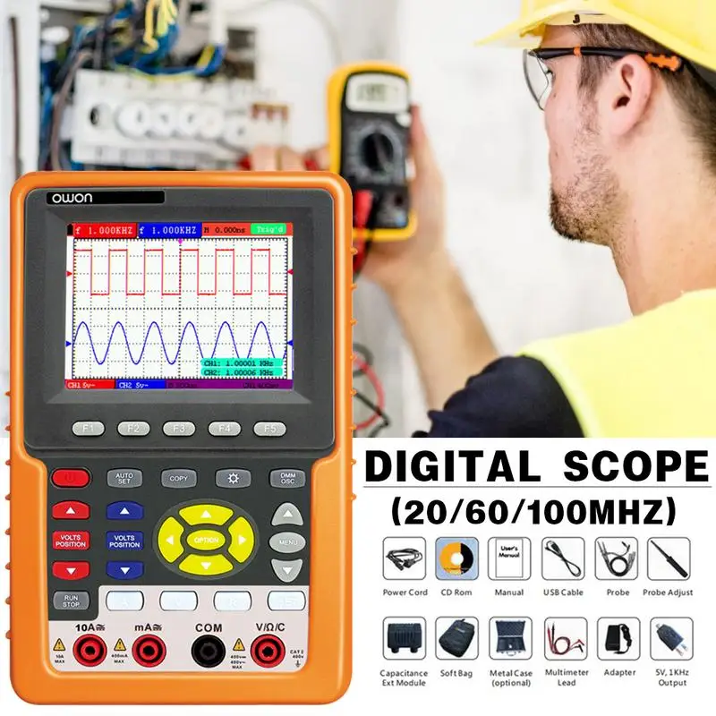 

OWON Oscilloscope Digital Precision HDS1021M-N HDS2061M-N 20/50/100MHZ Single Channel Handheld Oscilloscope 500M 1GSa/s