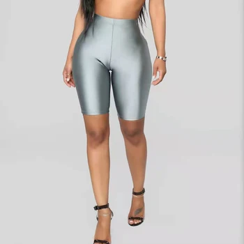 NewAsia Shiny Sexy High Waist Shorts Women Biker Shorts Summer Classic Casual Active Wear Gloss