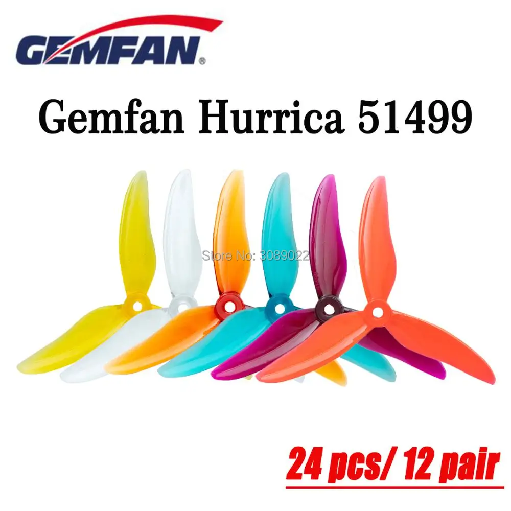 

24 pcs/12 pairs Gemfan Hurrica 51499 5inch tri-blade Propeller Props CW CCW Propeller compatible T-motor F40PROIII motor FPV RC